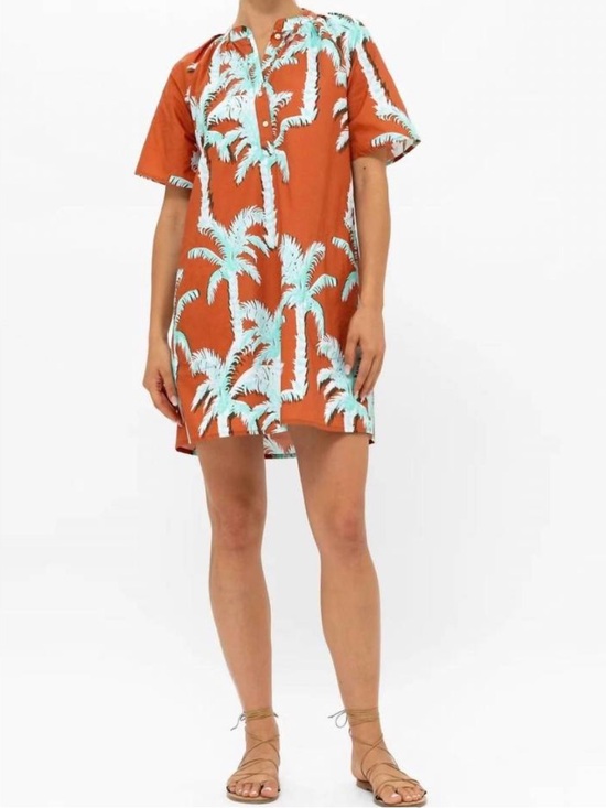 Oliphant Dresses & Skirts - Oliphant pocket mini dress puff sleeves in  Cartagena brown palm trees